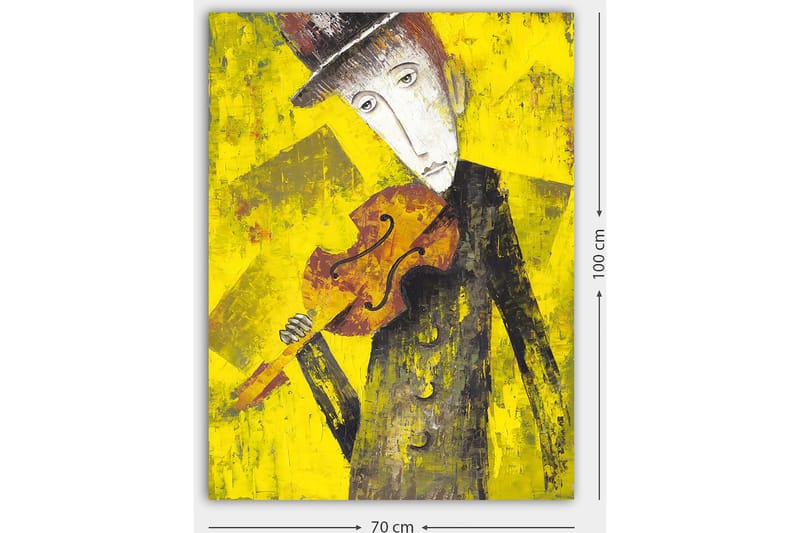 Canvastavla 70x100 cm - Melankolisk musiker som håller en fiol mot en starkt gul bakgrund - Gul / Svart / Brun - Inredning - Tavlor & konst - Canvastavlor