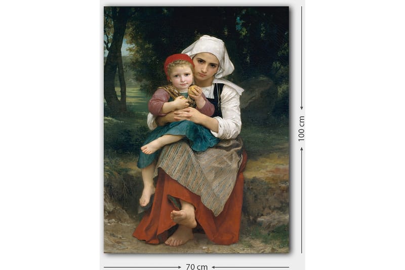 Canvastavla 70x100 cm - Mor som håller sitt barn i famnen, med en känsla av ömhet och närhet - Röd / Grön / Vit - Inredning - Tavlor & konst - Canvastavlor
