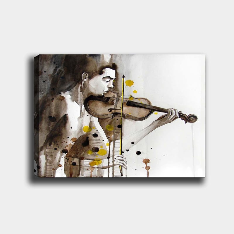 Canvastavla 70x100 cm - Musiker som spelar fiol, fångad i en känslomässig och uttrycksfull stil - Brun / Gul / Svart - Inredning - Tavlor & konst - Canvastavlor