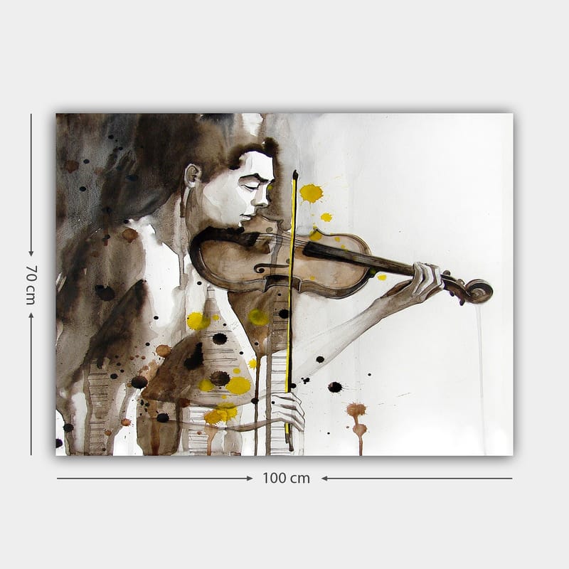 Canvastavla 70x100 cm - Musiker som spelar fiol, fångad i en känslomässig och uttrycksfull stil - Brun / Gul / Svart - Inredning - Tavlor & konst - Canvastavlor