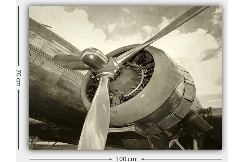 Canvastavla 70x100 cm - Närbild av en flygplanspropeller och motor i vintage-stil - Grå / Silver - Inredning - Tavlor & konst - Canvastavlor