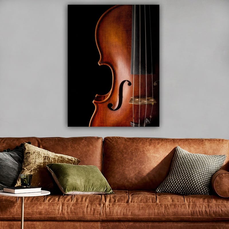 Canvastavla 70x100 cm - Närbild av en violin som framhäver dess eleganta kurvor och detaljer - Mörkbrun / Svart - Inredning - Tavlor & konst - Canvastavlor