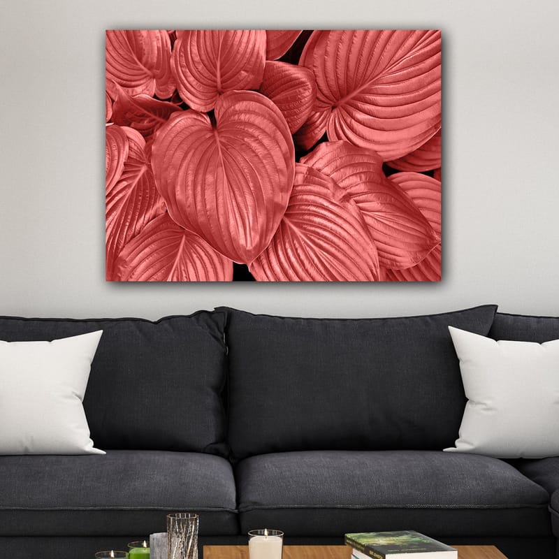 Canvastavla 70x100 cm - Närbild av stiliga, röda blad med tydliga ådringar - Röd / Svart - Inredning - Tavlor & konst - Canvastavlor