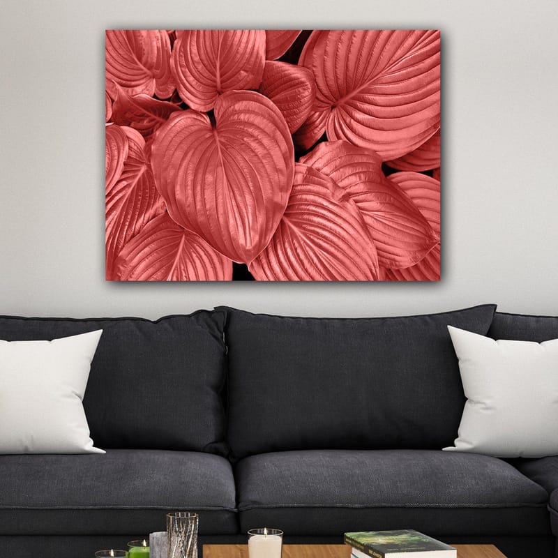 Canvastavla 70x100 cm - Närbild av stiliga, röda blad med tydliga ådringar - Röd / Svart - Inredning - Tavlor & konst - Canvastavlor