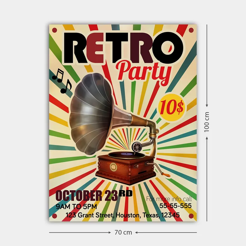 Canvastavla 70x100 cm - Retro affisch med en grammofon som huvudmotiv - Gul / Röd / Grön - Inredning - Tavlor & konst - Canvastavlor