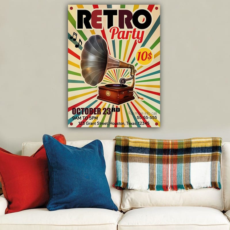Canvastavla 70x100 cm - Retro affisch med en grammofon som huvudmotiv - Gul / Röd / Grön - Inredning - Tavlor & konst - Canvastavlor