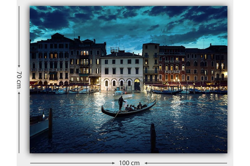 Canvastavla 70x100 cm - Romantisk gondoltur i Venedig under skymningen - Mörkblå / Ljusblå / Guld - Inredning - Tavlor & konst - Canvastavlor