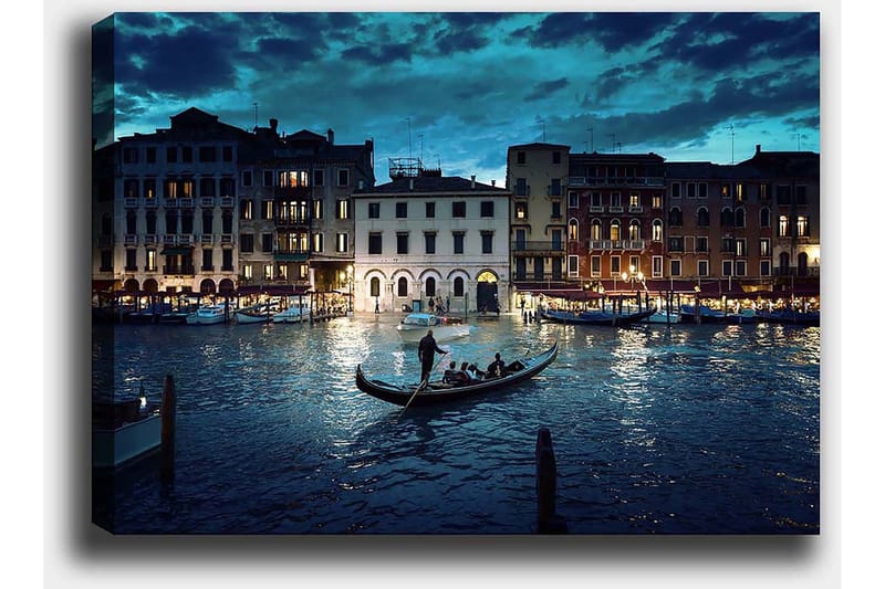Canvastavla 70x100 cm - Romantisk gondoltur i Venedig under skymningen - Mörkblå / Ljusblå / Guld - Inredning - Tavlor & konst - Canvastavlor