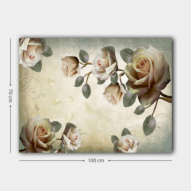 Canvastavla 70x100 cm - Romantisk komposition av rosor i mjuka nyanser som symboliserar skönhet och kärlek - Ljusrosa / Grön / Beige - Inredning - Tavlor & konst - Canvastavlor
