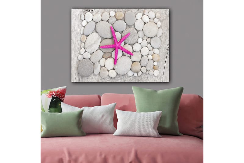 Canvastavla 70x100 cm - Rosa sjöstjärna omgiven av grå och vita stenar - Grå / Vit / Rosa - Inredning - Tavlor & konst - Canvastavlor