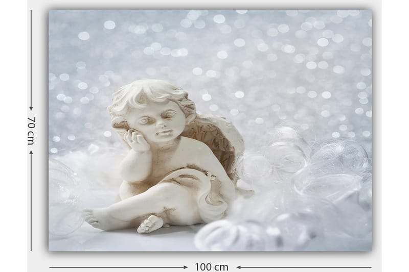 Canvastavla 70x100 cm - Söt ängel i keramik som sitter med en eftertänksam min - Vit / Beige - Inredning - Tavlor & konst - Canvastavlor