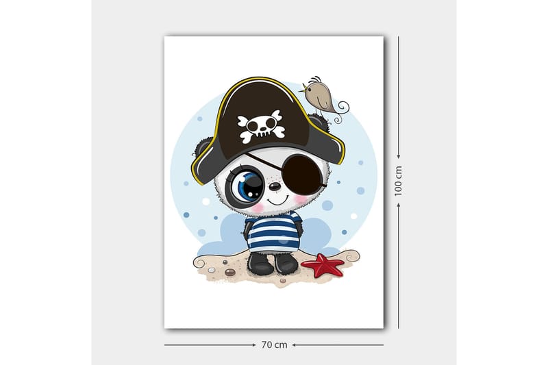 Canvastavla 70x100 cm - Söt panda klädd som pirat med ögonlapp och pirathatt - Blå / Svart / Vit - Inredning - Tavlor & konst - Canvastavlor