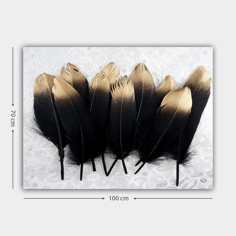 Canvastavla 70x100 cm - Samling av eleganta fjädrar i svart och guld - Svart / Guld - Inredning - Tavlor & konst - Canvastavlor