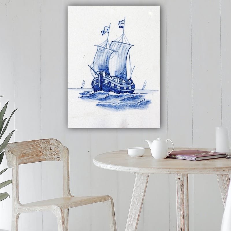 Canvastavla 70x100 cm - Segelbåt med vita segel som navigerar på havet - Blå / Vit - Inredning - Tavlor & konst - Canvastavlor