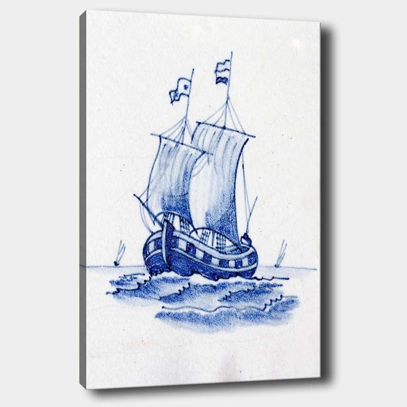 Canvastavla 70x100 cm - Segelbåt med vita segel som navigerar på havet, Blå / Vit
