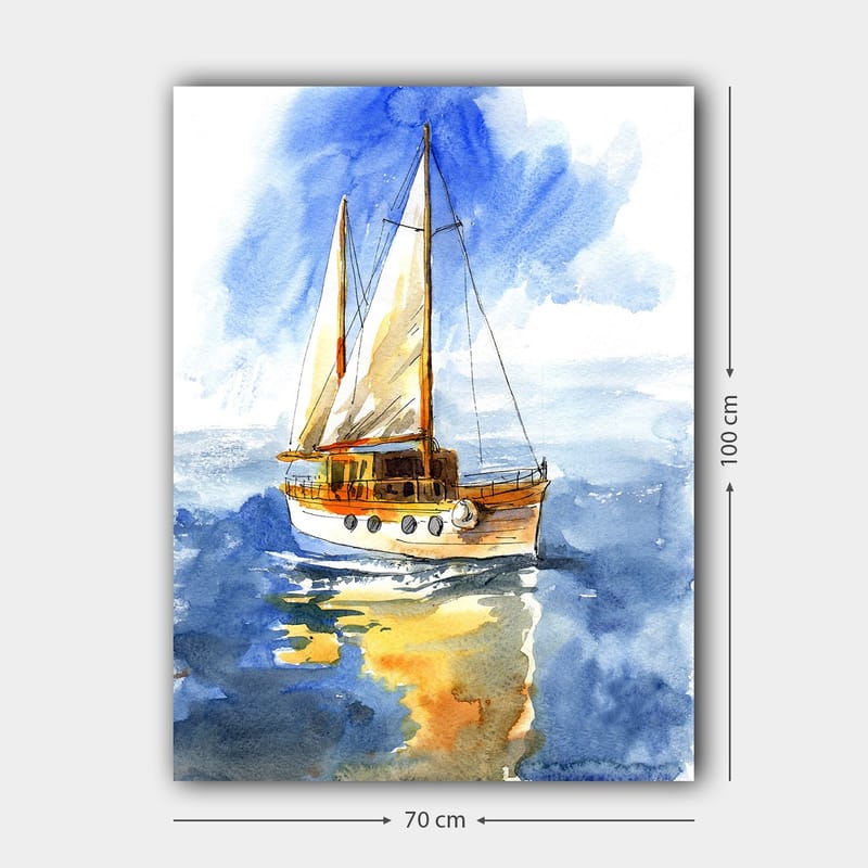 Canvastavla 70x100 cm - Segelbåt som glider fram över det glittrande vattnet under en klar himmel - Blå / Vit / Beige - Inredning - Tavlor & konst - Canvastavlor