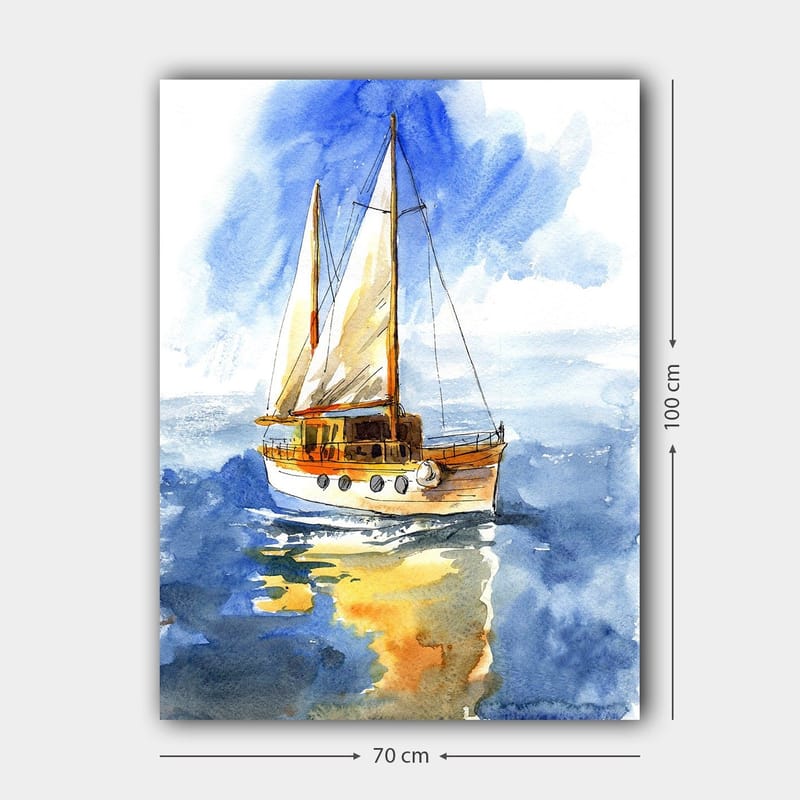 Canvastavla 70x100 cm - Segelbåt som glider fram över det glittrande vattnet under en klar himmel - Blå / Vit / Beige - Inredning - Tavlor & konst - Canvastavlor