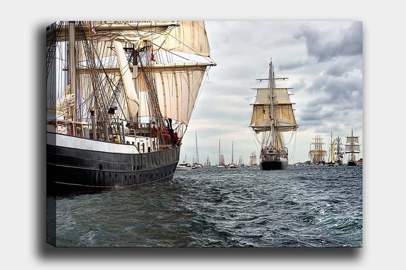 Canvastavla 70x100 cm - Segelbåtar som navigerar genom ett livligt hav - Mörkblå / Vit / Beige - Inredning - Tavlor & konst - Canvastavlor