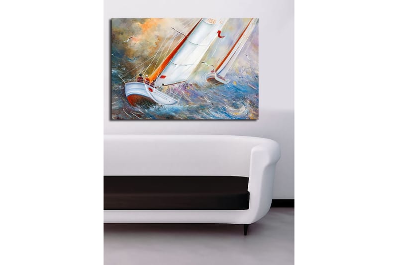 Canvastavla 70x100 cm - Segelbåtar som navigerar genom stormiga vatten - Blå / Vit / Orange - Inredning - Tavlor & konst - Canvastavlor