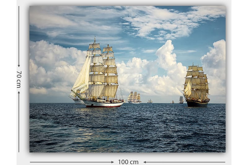 Canvastavla 70x100 cm - Segelbåtar som navigerar på ett öppet hav under en klar himmel - Blå / Vit / Beige - Inredning - Tavlor & konst - Canvastavlor