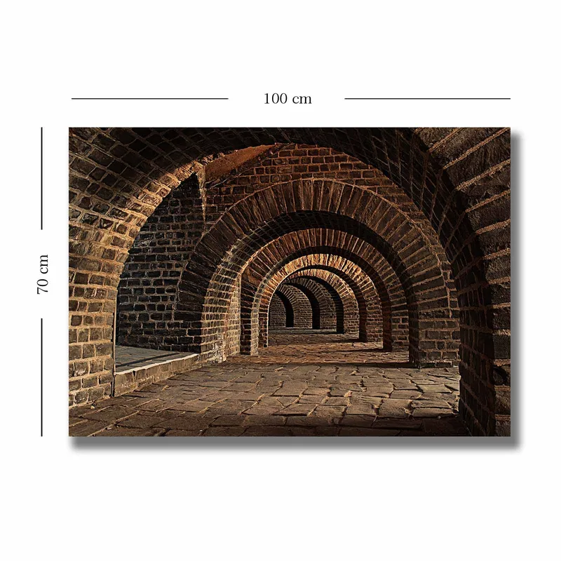 Canvastavla 70x100 cm - Serie av valv i en gammal stenstruktur som skapar en känsla av djup och perspektiv - Mörkbrun / Grå / Beige - Inredning - Tavlor & konst - Canvastavlor