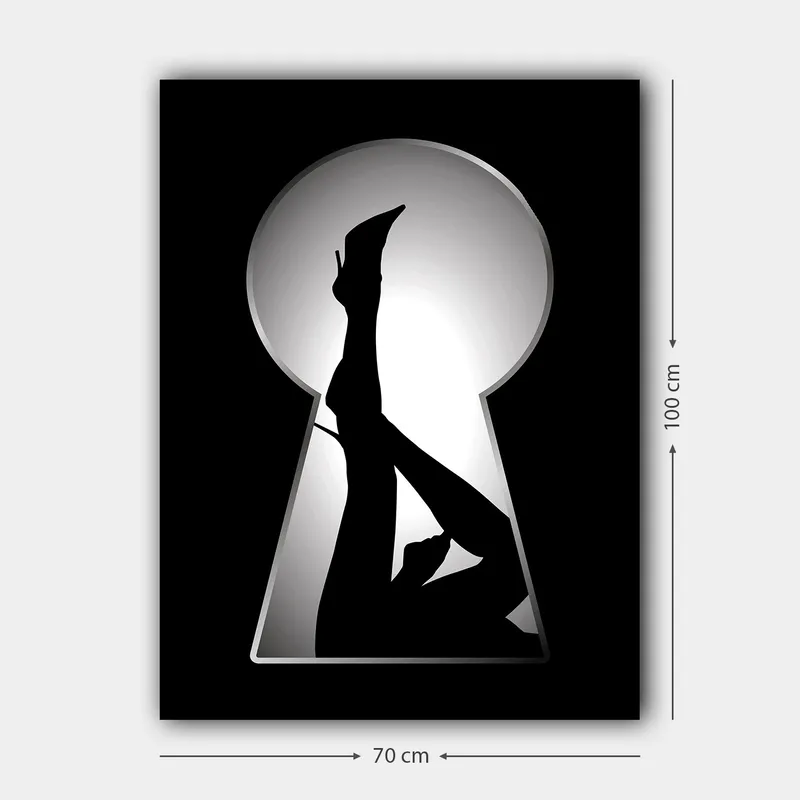 Canvastavla 70x100 cm - Silhuetten av en kvinna i högklackade skor genom ett nyckelhål - Svart / Vitt - Inredning - Tavlor & konst - Canvastavlor