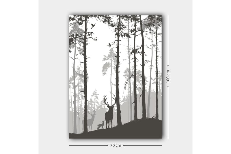 Canvastavla 70x100 cm - Silhuetter av hjortar i en skogsmiljö - Svart / Grå / Vit - Inredning - Tavlor & konst - Canvastavlor