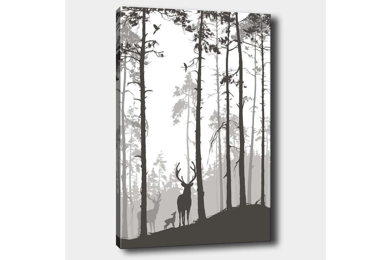 Canvastavla 70x100 cm - Silhuetter av hjortar i en skogsmiljö - Svart / Grå / Vit - Inredning - Tavlor & konst - Canvastavlor