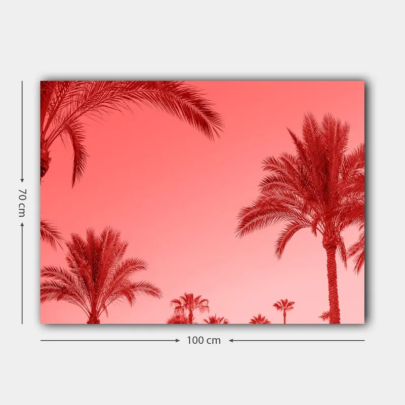 Canvastavla 70x100 cm - Silhuetter av palmer mot en rödaktig himmel - Röd / Rosa - Inredning - Tavlor & konst - Canvastavlor