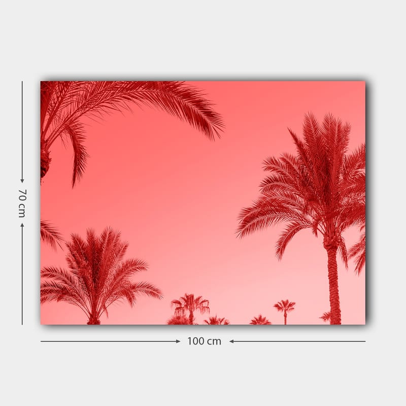 Canvastavla 70x100 cm - Silhuetter av palmer mot en rödaktig himmel - Röd / Rosa - Inredning - Tavlor & konst - Canvastavlor