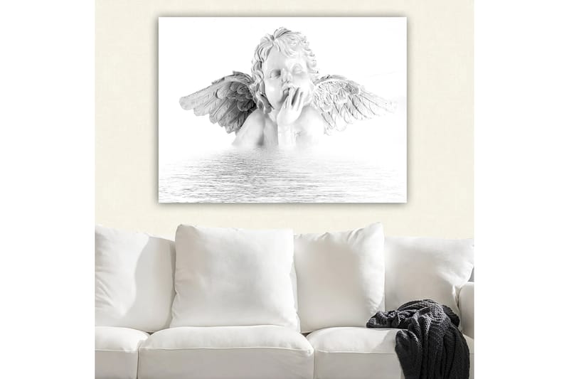 Canvastavla 70x100 cm - Skulptur av en ängel med vingar som sitter i en eftertänksam pose - Vit / Grå - Inredning - Tavlor & konst - Canvastavlor