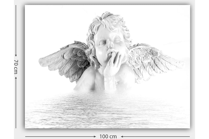 Canvastavla 70x100 cm - Skulptur av en ängel med vingar som sitter i en eftertänksam pose - Vit / Grå - Inredning - Tavlor & konst - Canvastavlor