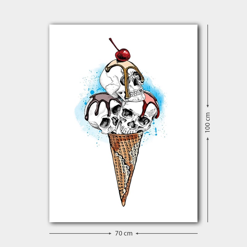 Canvastavla 70x100 cm - Skulptur av en glass med dödskallar som toppas av ett körsbär - Vit / Brun / Röd - Inredning - Tavlor & konst - Canvastavlor