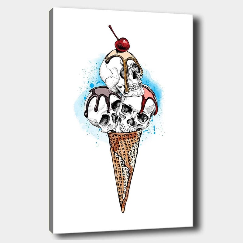 Canvastavla 70x100 cm - Skulptur av en glass med dödskallar som toppas av ett körsbär, Vit / Brun / Röd