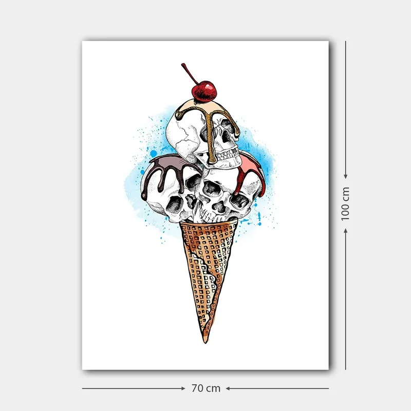 Canvastavla 70x100 cm - Skulptur av en glass med dödskallar som toppas av ett körsbär - Vit / Brun / Röd - Inredning - Tavlor & konst - Canvastavlor