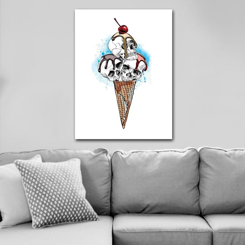 Canvastavla 70x100 cm - Skulptur av en glass med dödskallar som toppas av ett körsbär - Vit / Brun / Röd - Inredning - Tavlor & konst - Canvastavlor