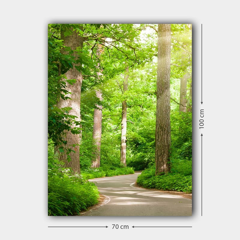 Canvastavla 70x100 cm - Slingrande väg genom en grönskande skog - Grön / Brun - Inredning - Tavlor & konst - Canvastavlor
