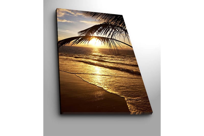 Canvastavla 70x100 cm - Solnedgång över havet med palmer i förgrunden - Guld / Orange / Brunt - Inredning - Tavlor & konst - Canvastavlor