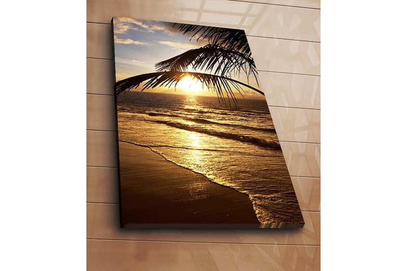 Canvastavla 70x100 cm - Solnedgång över havet med palmer i förgrunden - Guld / Orange / Brunt - Inredning - Tavlor & konst - Canvastavlor