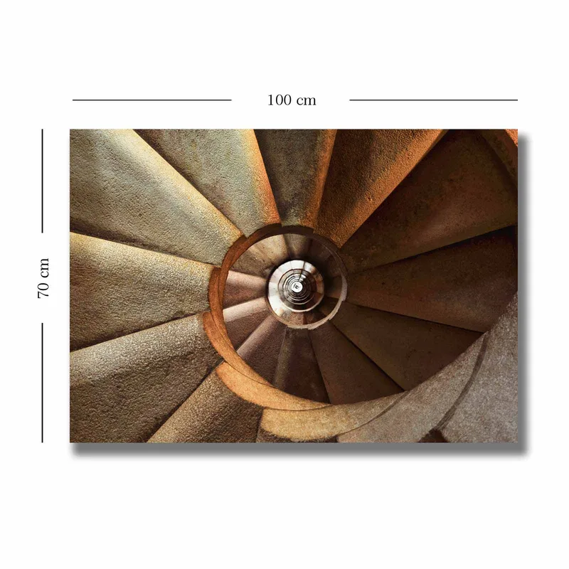 Canvastavla 70x100 cm - Spiraltrappa som leder nedåt med en harmonisk och geometrisk design - Beige / Brunt / Grått - Inredning - Tavlor & konst - Canvastavlor
