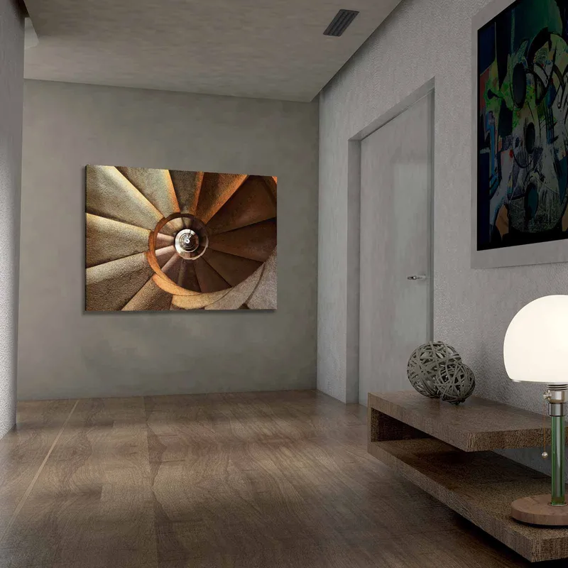 Canvastavla 70x100 cm - Spiraltrappa som leder nedåt med en harmonisk och geometrisk design - Beige / Brunt / Grått - Inredning - Tavlor & konst - Canvastavlor