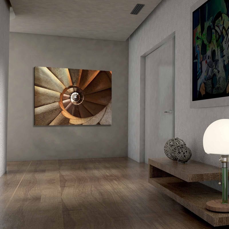 Canvastavla 70x100 cm - Spiraltrappa som leder nedåt med en harmonisk och geometrisk design - Beige / Brunt / Grått - Inredning - Tavlor & konst - Canvastavlor