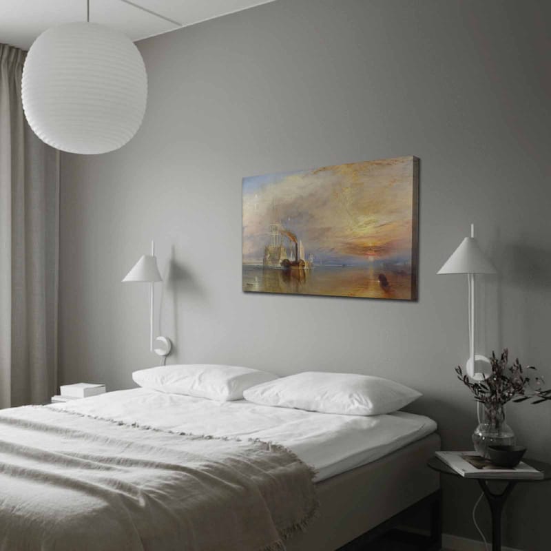 Canvastavla 70x100 cm - Stämningsfull sjöscen med ångbåtar som seglar under en färgsprakande himmel - Blå / Orange / Grå - Inredning - Tavlor & konst - Canvastavlor