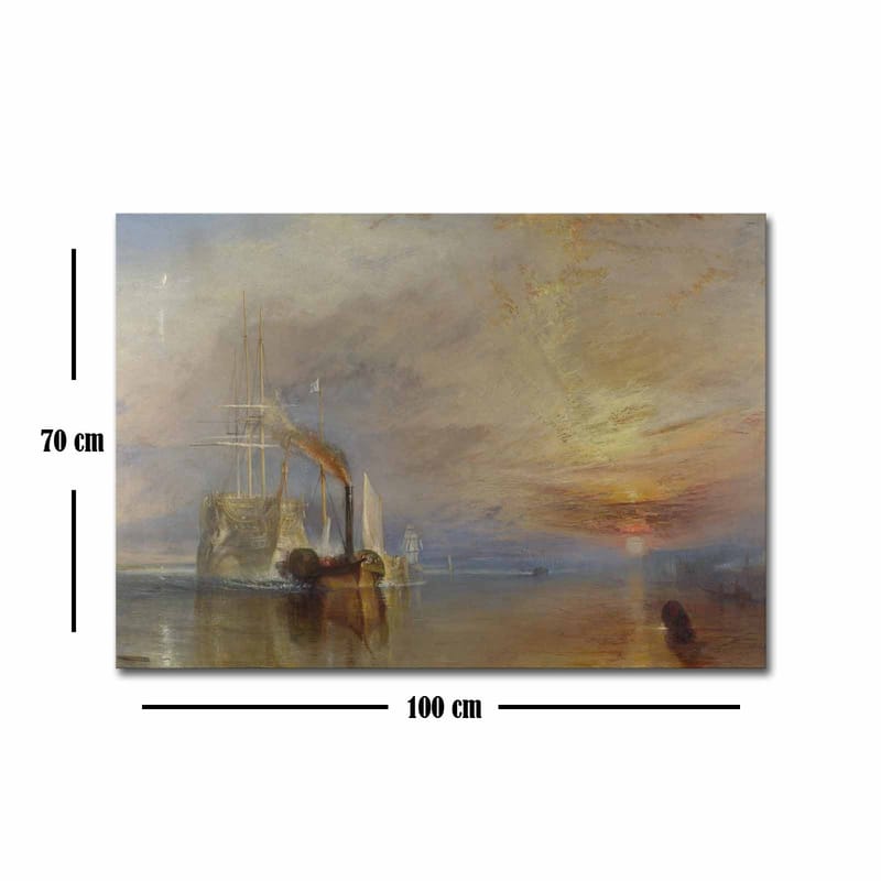 Canvastavla 70x100 cm - Stämningsfull sjöscen med ångbåtar som seglar under en färgsprakande himmel - Blå / Orange / Grå - Inredning - Tavlor & konst - Canvastavlor