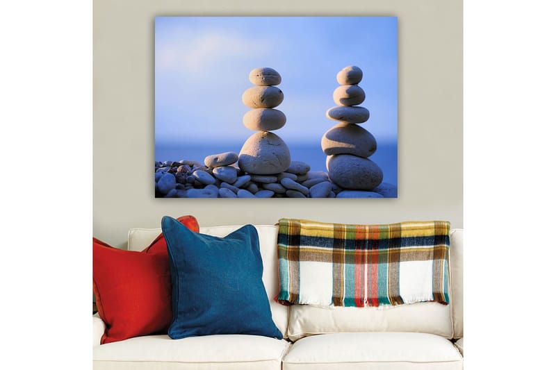Canvastavla 70x100 cm - Stabila stenar i en harmonisk balans - Ljusgrå / Beige / Blå - Inredning - Tavlor & konst - Canvastavlor