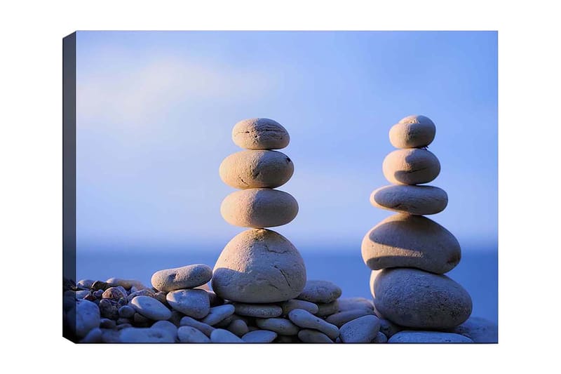 Canvastavla 70x100 cm - Stabila stenar i en harmonisk balans, Ljusgrå / Beige / Blå