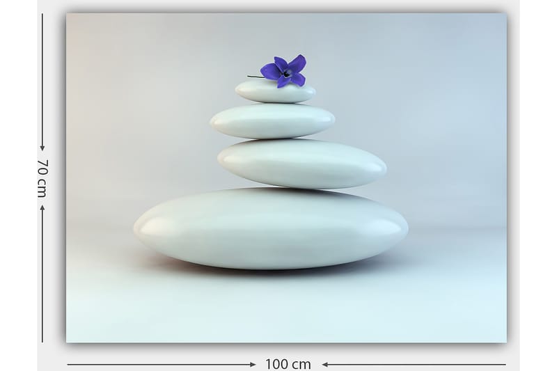 Canvastavla 70x100 cm - Stapel av vita stenar med en lila blomma på toppen - Vit / Lila - Inredning - Tavlor & konst - Canvastavlor