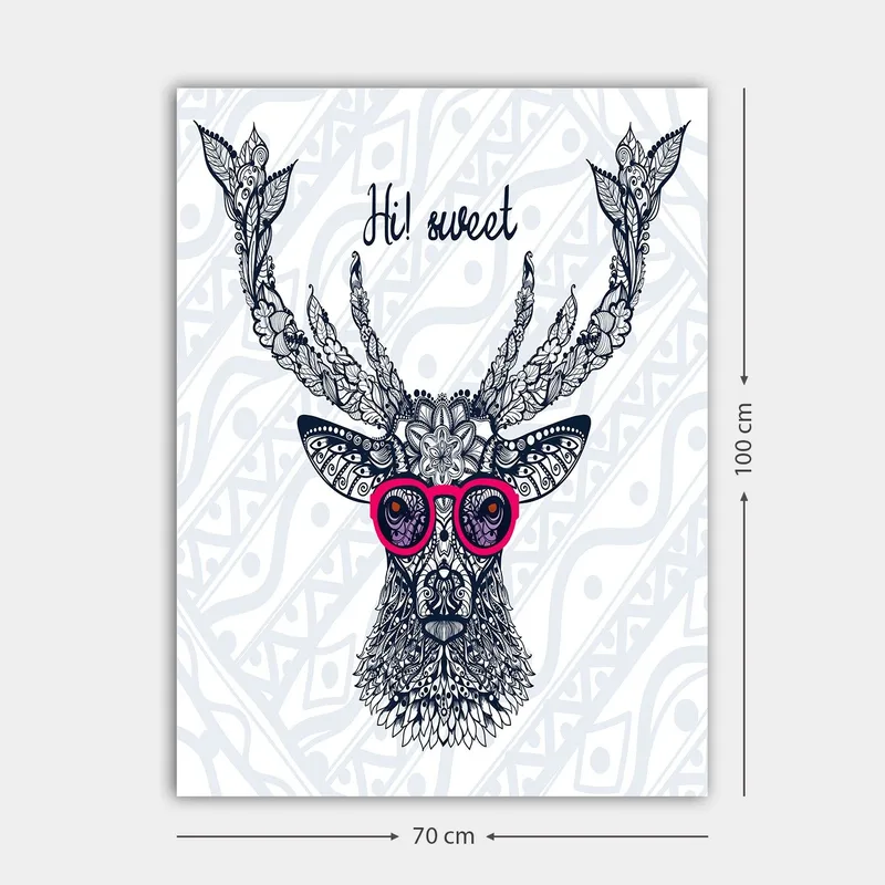 Canvastavla 70x100 cm - Stiliserad älg med glasögon och dekorativa detaljer - Mörkblå / Rosa - Inredning - Tavlor & konst - Canvastavlor
