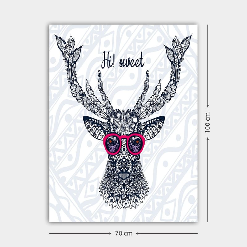 Canvastavla 70x100 cm - Stiliserad älg med glasögon och dekorativa detaljer - Mörkblå / Rosa - Inredning - Tavlor & konst - Canvastavlor