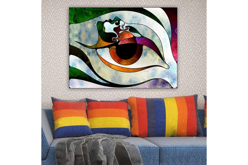 Canvastavla 70x100 cm - Stiliserad ögonform med färgglada inslag som skapar en hypnotisk effekt - Grön / Brun / Vit - Inredning - Tavlor & konst - Canvastavlor